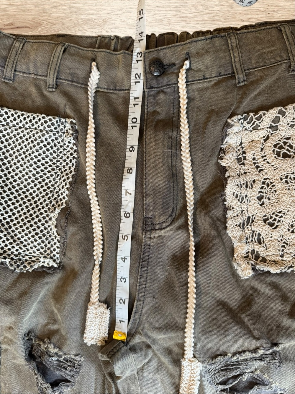 POL Women’s Vintage Wash Crochet Patchwork Distressed Jogger Cargo Pants Large - Picture 9 of 16